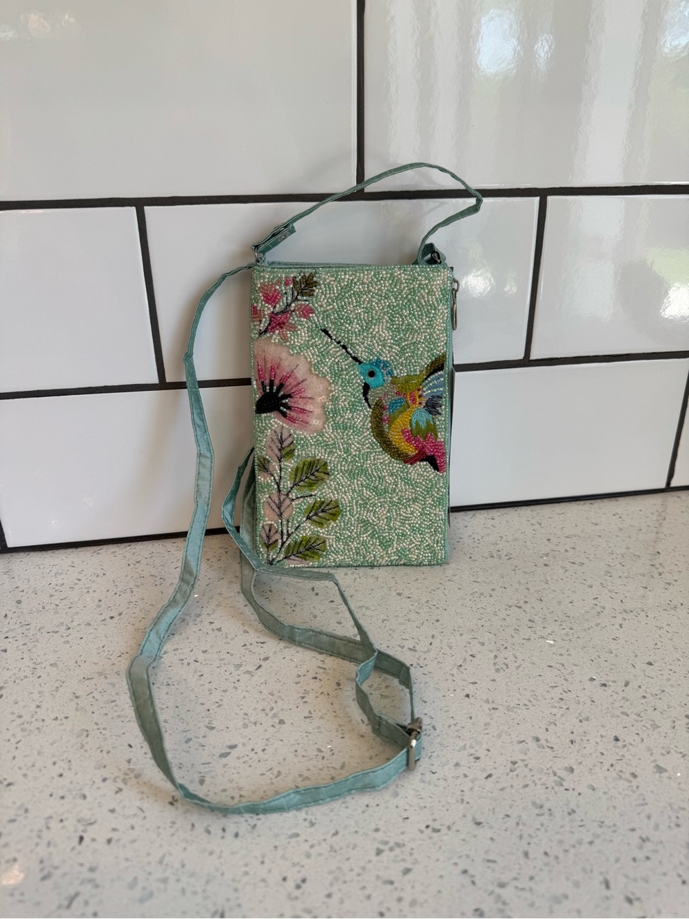 Mint Green Embroidered Bird Crossbody Bag - Women's Small Shoulder Bag